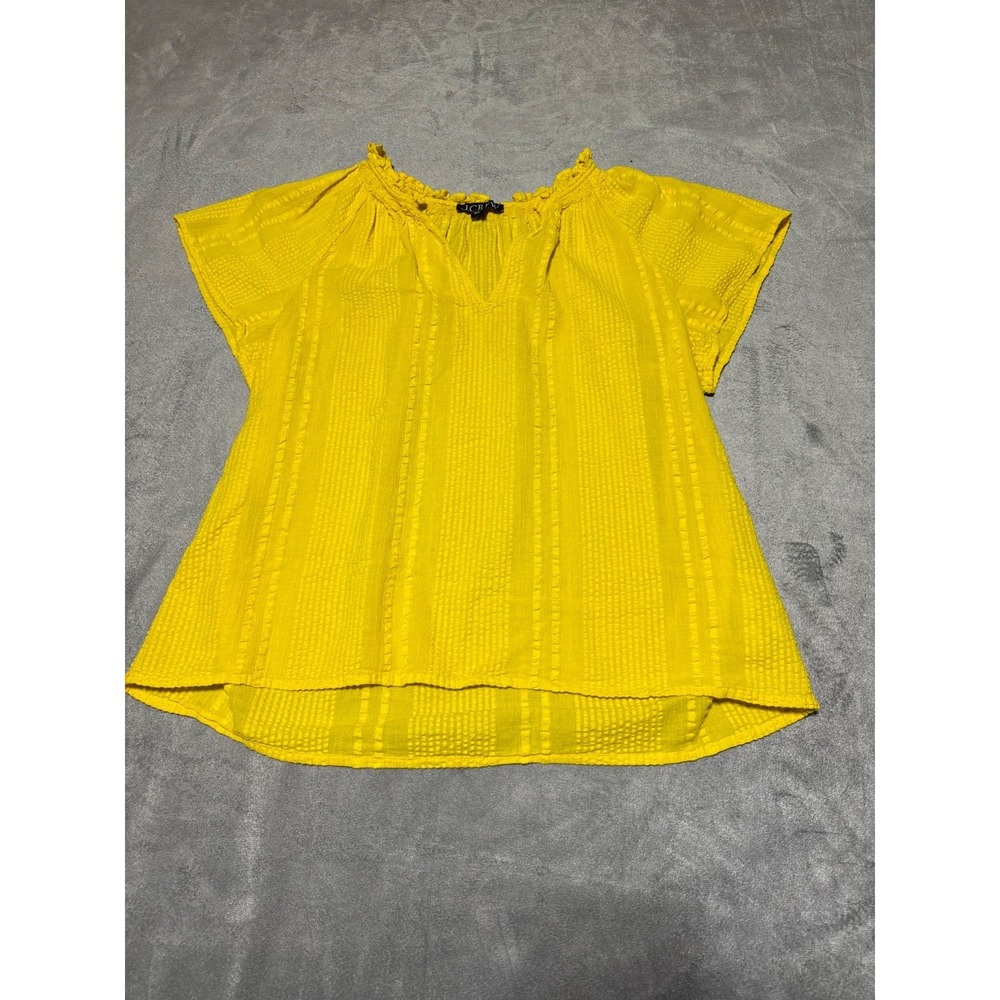J. Crew Womens Size M Yellow V Neck Short Flutter Sleeve Dobby Blouse BR580
